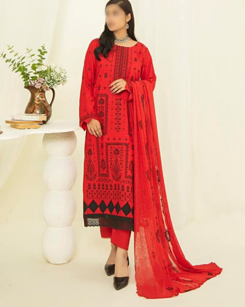 Embroidered Viscose by Laiba | Red