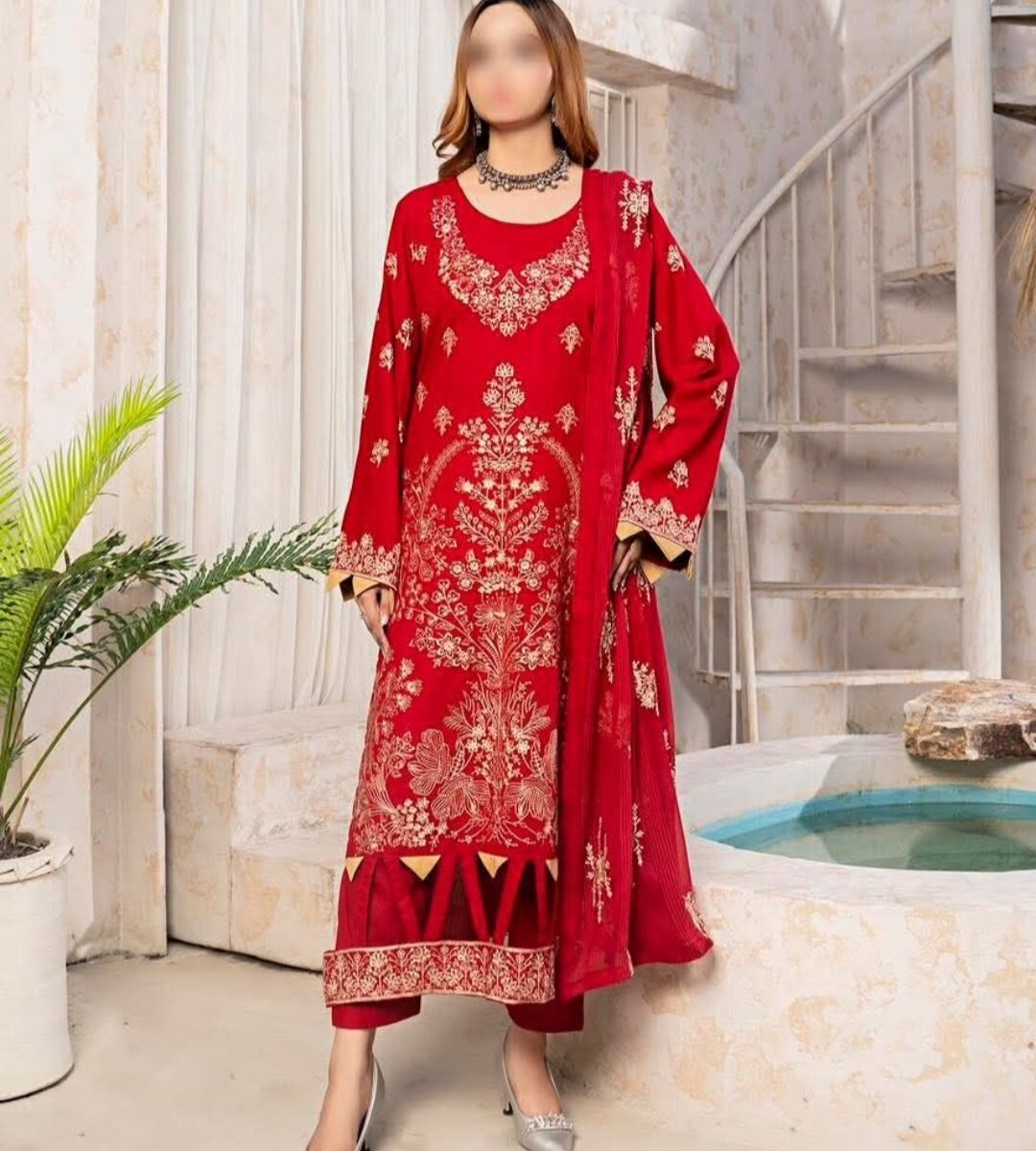 Embroidered Karandi by Laiba | Red