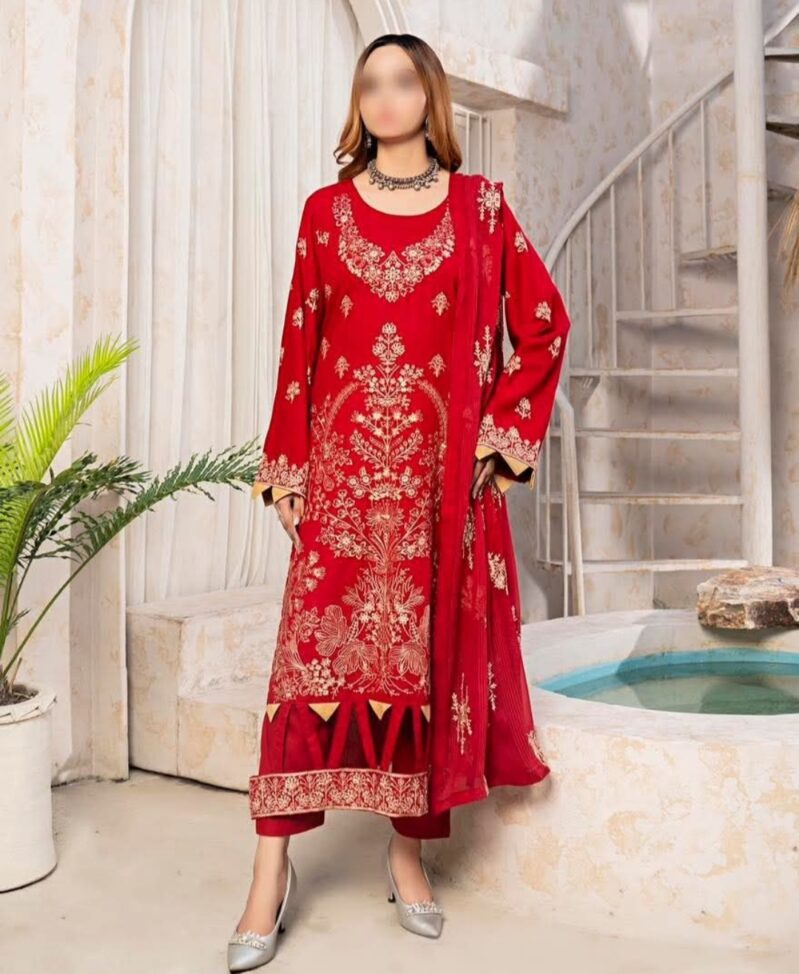 Embroidered Karandi by Laiba | Red